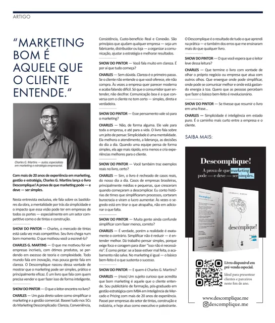 Página da revista Show do Pintor com a entrevista “Marketing bom é aquele que o cliente entende”